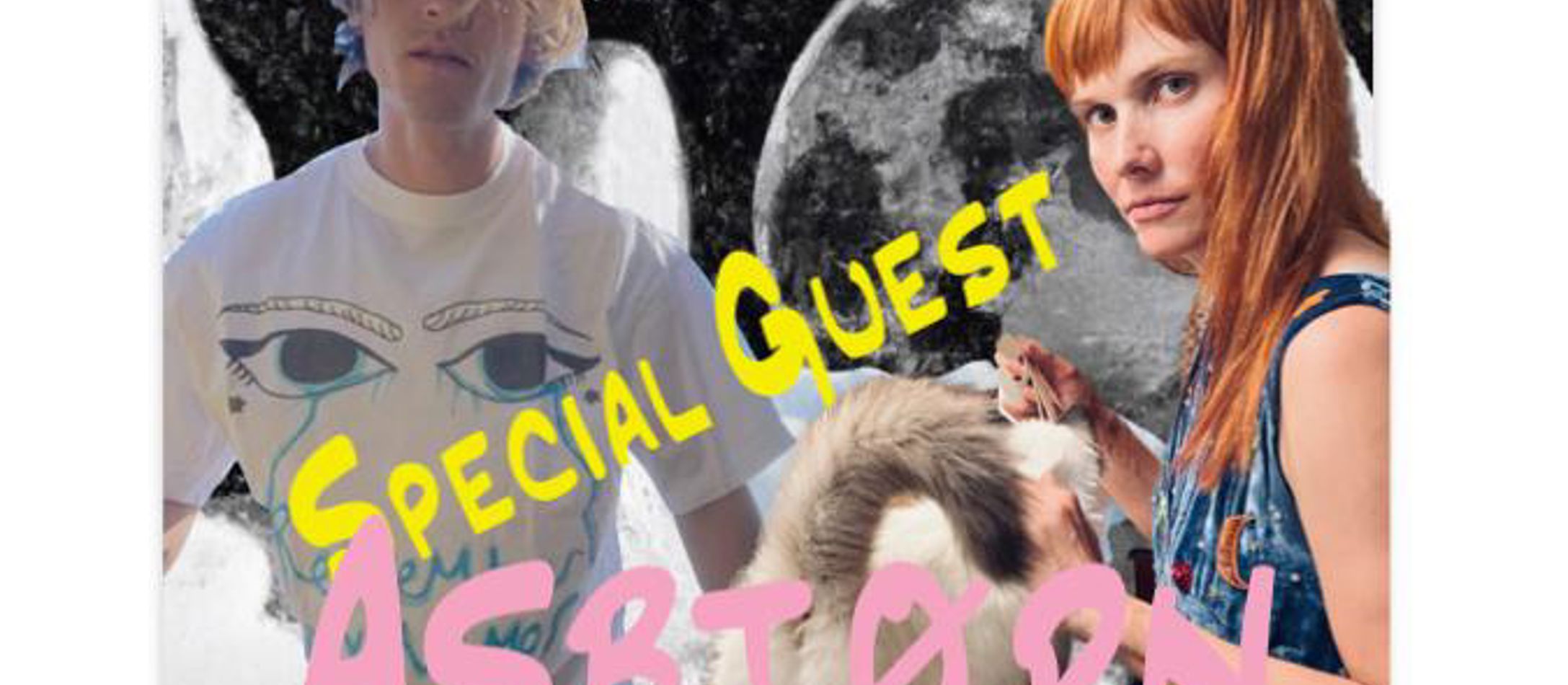 Asbjørn i billede og skrevet med tekst, hvor der også står special guest og Oh Lang ved siden af foran månelandskab.